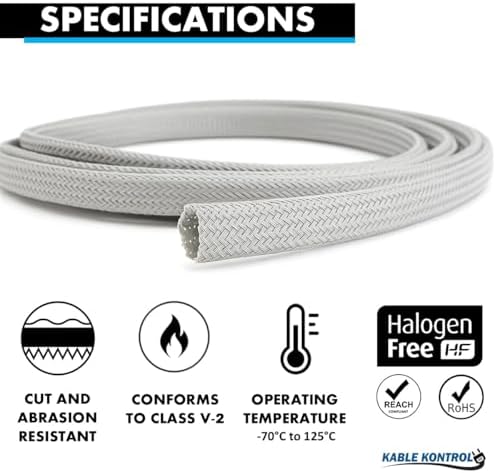 Kable Kontrol Braided Cable Sleeve Split Wrap 1-1/4" 100 Ft - Platinum Gray