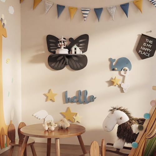 Butterfly Shaped Nursery Wall Deor Floating Shelf, Cute Wall Display Rack for Kid’s Room, Small Decorative Shelf Wall Mo
