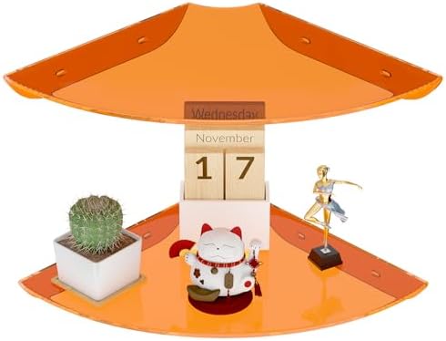 Sezanrpt 9.5x9.5 Inch Acrylic Corner Floating Shelf Set of 2, Orange Corner Wall Shelf for Home Décor, Speakers, Securit