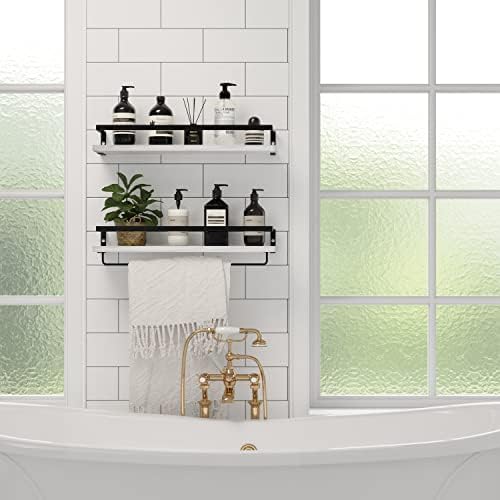 Floating Shelves for Wall, Bathroom Shelves with Towel Bar, Wall Mounted Storage Shelves for Kitchen, Bathroom, Set of 2