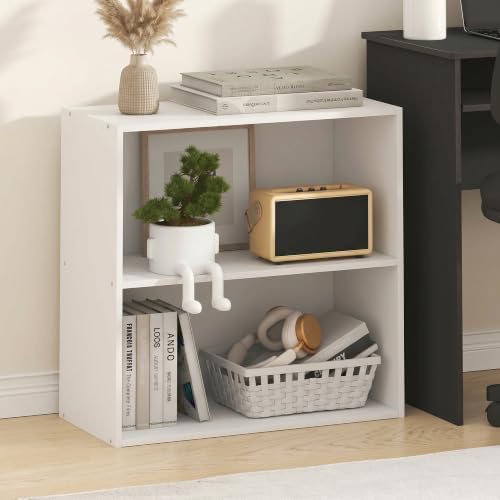 Furinno PASIR 2-Tier Book Shelf, Open Shelves Bookshelf, White
