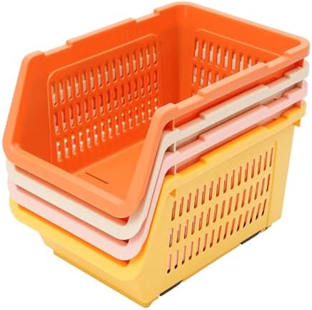 4 Pcs Stackable Storage Baskets, Compact Rolling Storage Baskets Set, Small Stackable Organizer Bins for Kitchen Bedroom