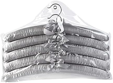 Grey Satin Padded Sweater Hangers 5 Pack, Blouse Hanger with Thick & Soft Foam for Bridal Wedding Dress Lingerie, Smooth
