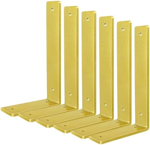 Gold Floating Shelf Bracket 6 Inch, 6 Pack Heavy Duty Shelf Brackets, Wall Shelf Bracket Gold for DIY Decorative with Mo