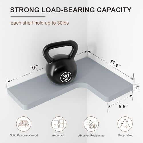 fuqing Corner Floating Shelves, Wall Shelf Set of 3, Shelves for Wall Storage, Solid Wood Shelves for Storage, Wall Moun