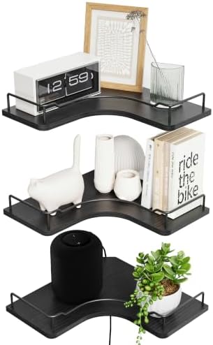 L-Shaped Corner Floating Shelves Wall Mounted Set of 3,Black