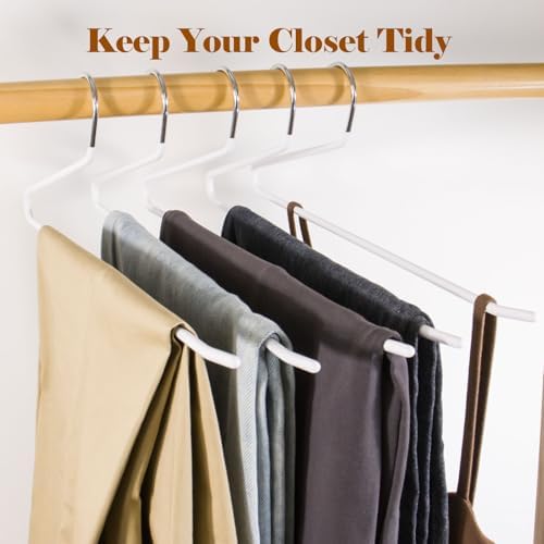 Pants Hangers,50-Pack Clothes Hangers, Non-Slip Open-Ended Pant Hanger,White Metal Hangers Design for Jeans,Slacks,Scarf (White)