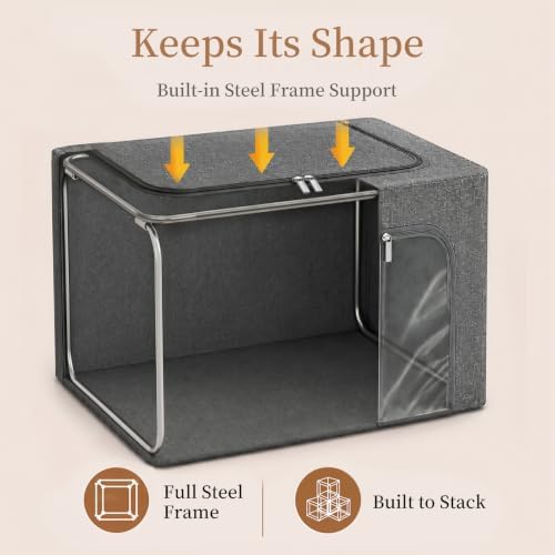 GoMaihe Clothes Storage Bins with Metal Frame for Sweaters, 40L 3-Pack Grey