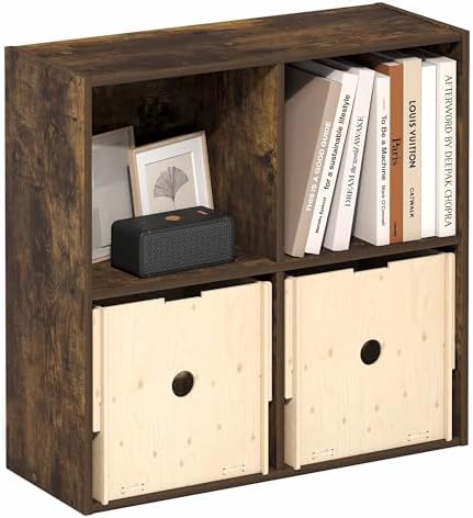 Furinno LUDER Book Shelf, 4-Cube Bookshelf, Bookcase with Open Shelves, 9.5 x 24.6 x 23.7, for Living Room, Bedroom, Hom