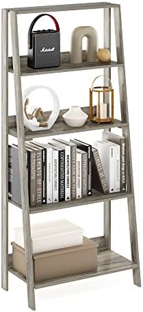 Furinno Ladder Bookcase Display Shelf, 5-Tier, French Oak