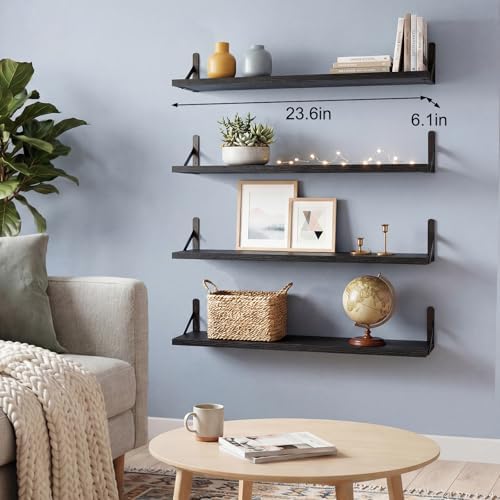 YGEOMER 23.6 in Floating Shelves for Wall Home Decor, Black, Wood, Set of 4