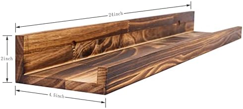 MBYD 24 Inch Picture Ledge Shelf Set of 3, Rustic Torched Wood Floating Shelves for Bedroom Living Room Kitchen Wall Dec