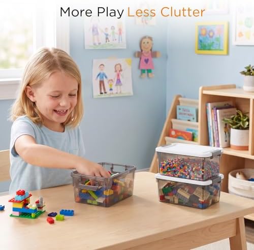 Citylife 10Packs 1.3Qt Small Storage Bins with Lids,Stackable Clear