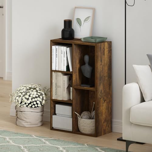 Furinno LUDER Book Shelf, 5-Cube Bookshelf, Reversible Bookcase, 9.4 x 19.5 x 31.5, Easy Assembly, for Living Room, Bedr