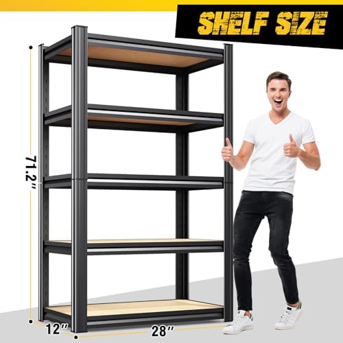 3-Pack Garage Shelving for Home Storage & Multi-Room Organization, 71" H x 28" W x 12" D 5-Tier Adjustable Metal Storage