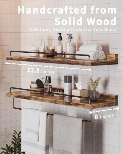 Seocry Bathroom Shelves, Wall Shelf Set of 3, Floating Shelves, Shelves for Room Wall, Bathroom Decor (Rustic Brown, 23.