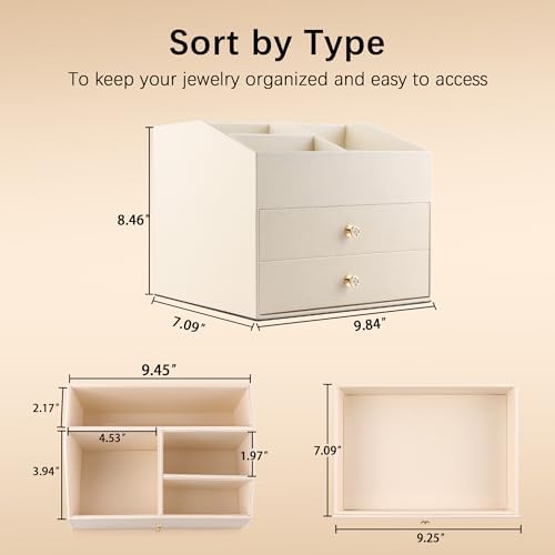 Homeanda Makeup Organizer with Drawers, PU Leather Cosmetic Storage Box Large Cosmetic Display Case for Skincare, Lipsti
