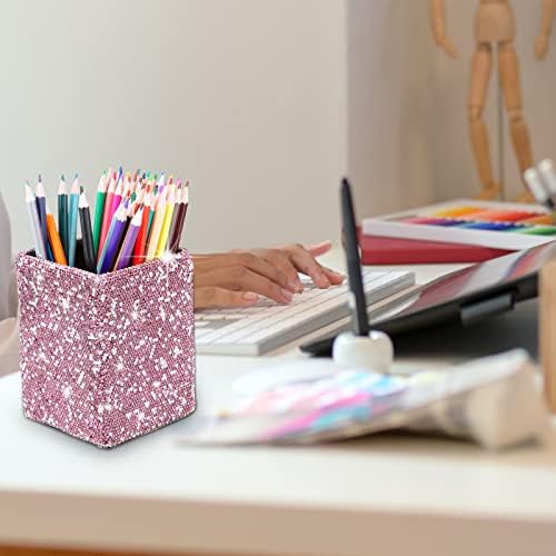 KEYPOWER Crystal Pencil Pot Holder Box Bling Rhinestone Pen Organizer Holder Cosmetic Pen Container Comb Brushes Personalized (Square Purple)