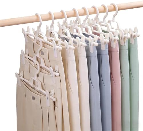 10 Pack Pants Hangers with Clips, Space Saving Skirt Hangers Organizer