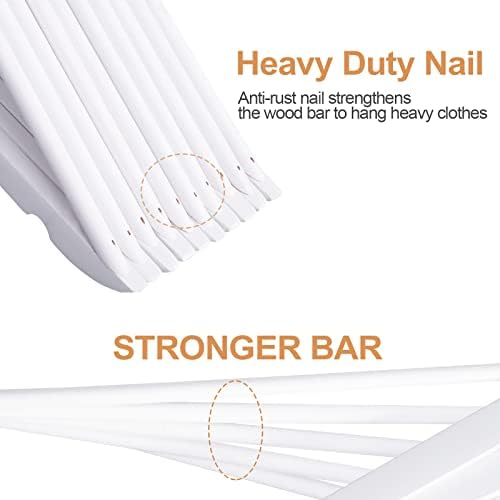 Wooden Hangers 20 Pack, Wood Hangers with Extra Smooth Finish, Precisely Cut Notches & Chrome Swivel Hook, Wooden Clothes Hangers for Shirt Coat Jacket Dress, White