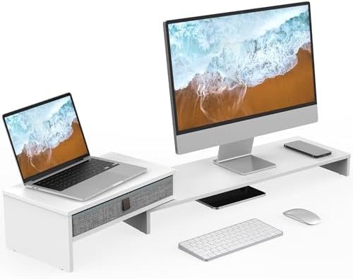 Fenge Monitor Stand with Fabric Drawer, Adjustable Length and Angle