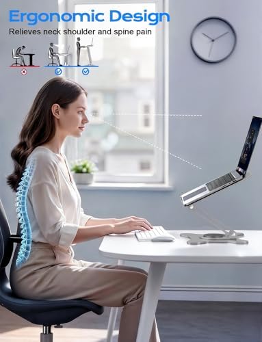 JCZT 360° Rotating Laptop Stand for Desk, Metal Foldable Laptop Riser, Gray