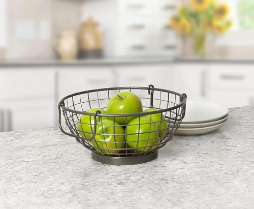 Spectrum Madison Farmhouse Fruit Basket Vintage Rustic Fruit Bowl With Handles for Kitchen Countertop Dining Tables, Wir