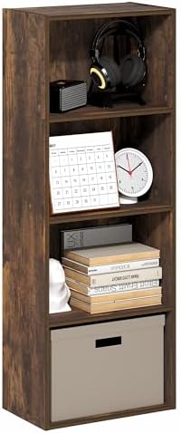 Furinno LUDER Book Shelf, 4-Tier Bookshelf, Bookcase with Open Shelf, 9.3 x 15.6 x 41.7, for Corner, Living Room, Bedroo