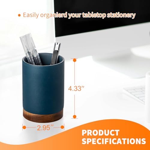 Ceramic Pen Holder for Desk, Pencil Cup, (Royal Blue, Set / 2)