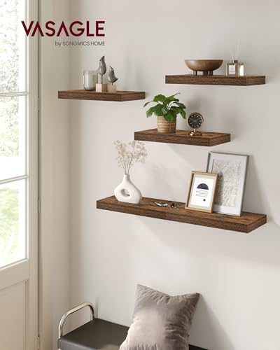 VASAGLE Wall Shelves, Floating Shelves, Set of 5, 8 x 15.7 x 1.5 Inches