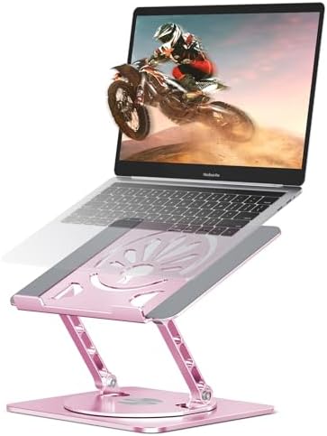 Adjustable Rotating Laptop Stand for Desk, Aluminum Riser, Pink