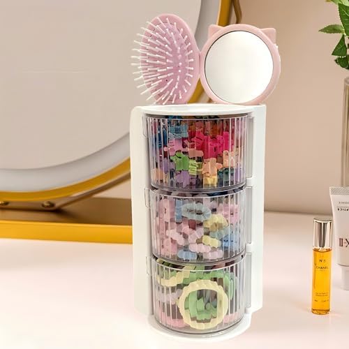 Hair Accessories Organizer with Hair Brush Holder(Stripe White, 3-Layer)