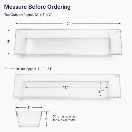 Kingrol 10 Pack Clear Narrow Tapered Drawer Organizer Trays, 12 x 3 x 2 in