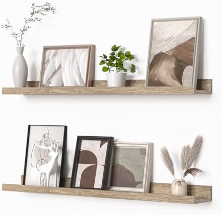 Heimlove Picture Ledge Shelf, Floating Shelves Set of 2, 31.5Inches Picture Shelf for Wall with Ledge, Kids Bookshelf Wall Mounted for Living Room Bedroom Decor Books Photo Frames - Gray