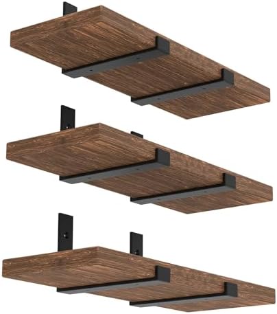 WEKIS Shelf Bracket, Heavy Duty Floating Shelf Brackets 10-Inch Long, 6-Pack Brackets for Shelves, Black Coated J Shape 