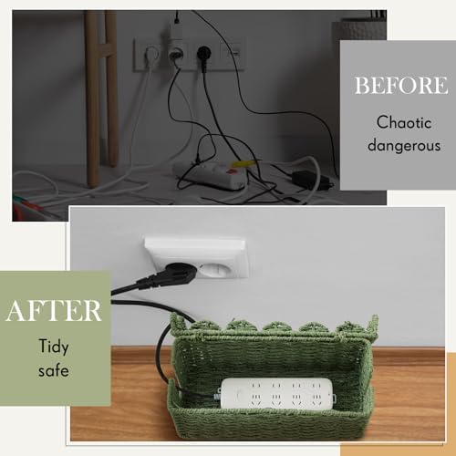 Patelai 2 Pack Scalloped Cable Management Box, Paper Rope, Green Color