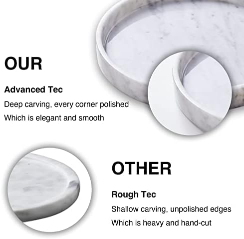 Italian 100% Marble Round Vanity Tray 5.5'', Decorative & Fruit Serving Trays for Bathroom, Kitchen, Nightstand, Jewelry