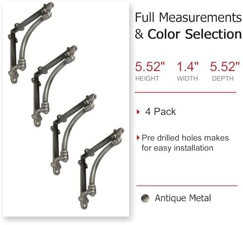 NACH Decorative Shelf Brackets, 4 Pack of 5.5 x 1.2 x 5.5 inch Antique Metal Cast Iron Shelf Brackets - Decorative Brack