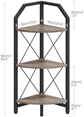 CHOEZON 3-Tier Corner Shelf, Industrial Corner Bookshelf, 35.4" Storage Stand, Plant Stand Display Shelf, Bookcase for B