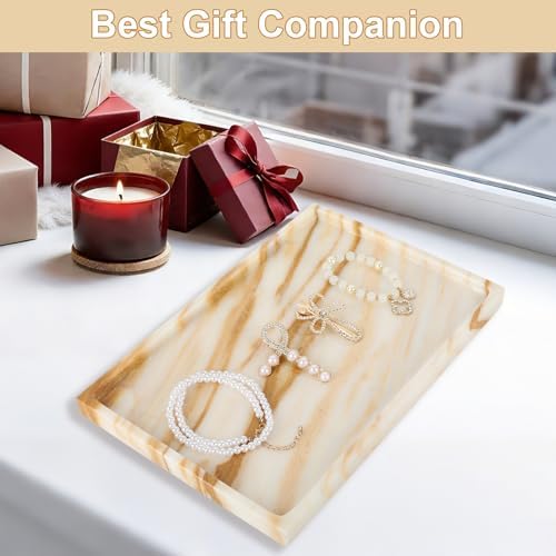 100% Marble Vanity Tray for Bathroom Counter, Kitchen, Coffee 11.8"