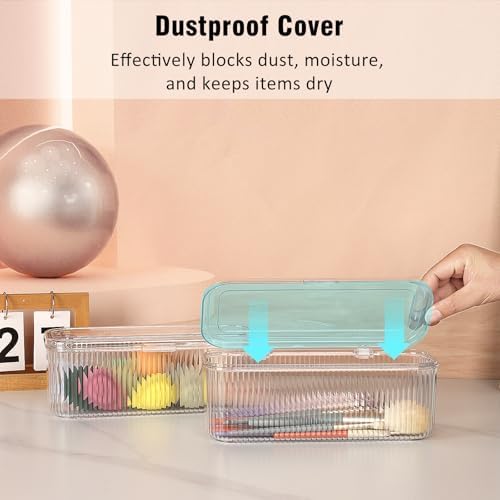 JessLab Makeup Brush Holder Organizer, Clear Makeup Sponges Organizer, Cosmetic Storage Case with Lid Display Case for V