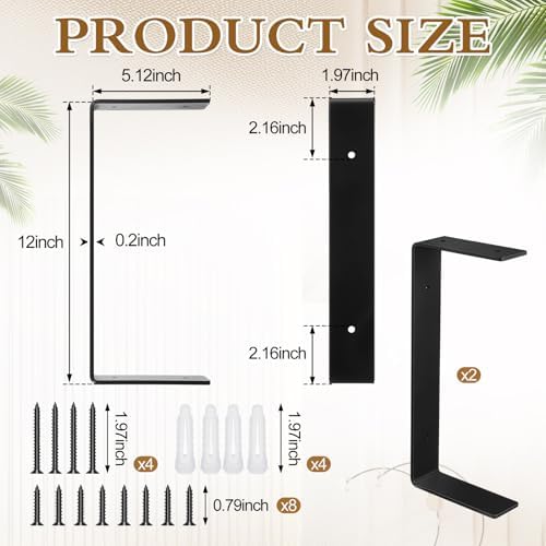 Shimeyao 2 Pack 5 Inch Heavy Duty Double Floating Shelf Brackets 1/5 Inch Thick U Shaped Shelf Bracket with Mounting Har