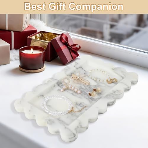 100% Marble Vanity Tray for Bathroom Counter, Kitchen, Coffee 11.8"