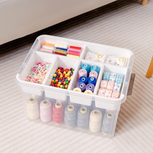 Citylife 32QT 2Packs Clear Craft Organizers and Storage Box with Tray