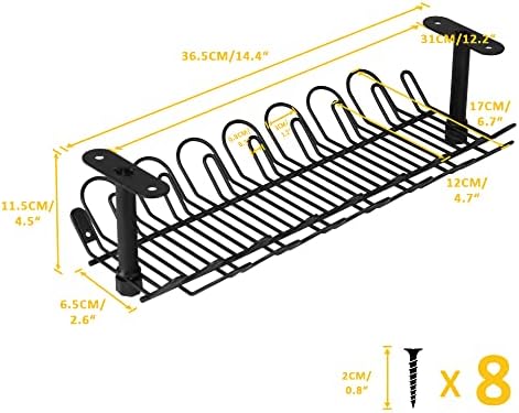 2 Packs Cable Management Tray, 14 inch Under Desk Cable Holder for Wire Management, Heavy Metal Cord Organizer Ideal for
