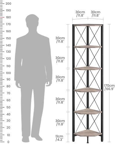 CHOEZON 6-Tier Corner Shelf, Corner Bookcase, 66.9" Tall Vertical Display Rack, Plant Stand, Open Storage Shelf, for Liv