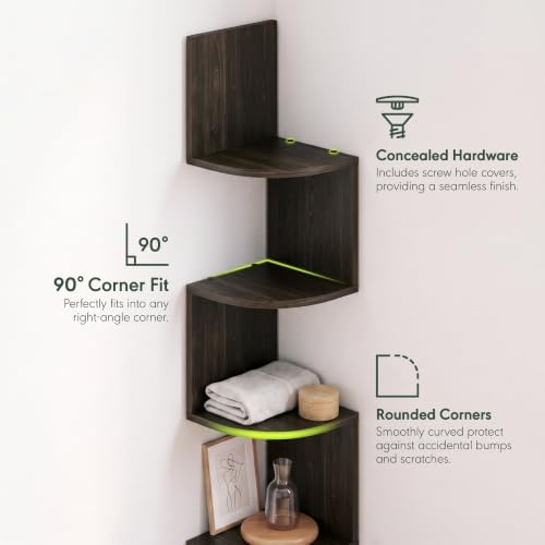 Furinno Rossi 5-Tier Corner Floating Book Shelves for Wall, Espresso