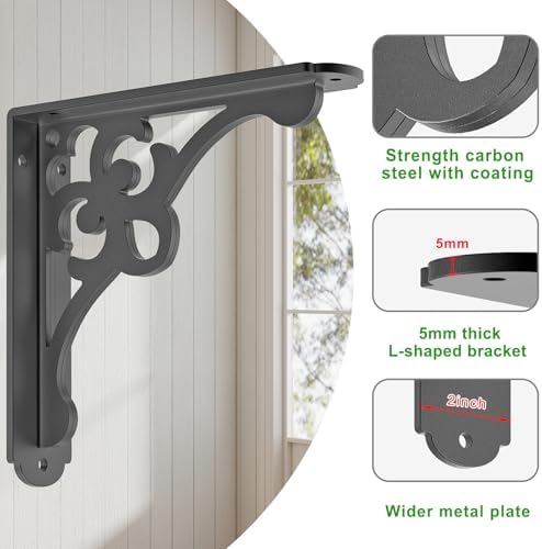 BeneLabel 2 Pack Heavy Duty Shelf Brackets 8 Inch Wall Mount Shelving Bracket 500LBS Vintage Decorative L-Shaped Shelf B