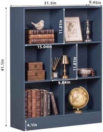 YAHARBO 3 Tier 7 Cube Mini Thin Bookshelf,Short Shallow Bookcase,Dark Blue