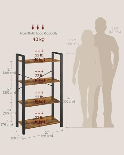 VASAGLE 4-Tier Bookshelf, Bookcase with Shelves, Storage Shelf, Living Room